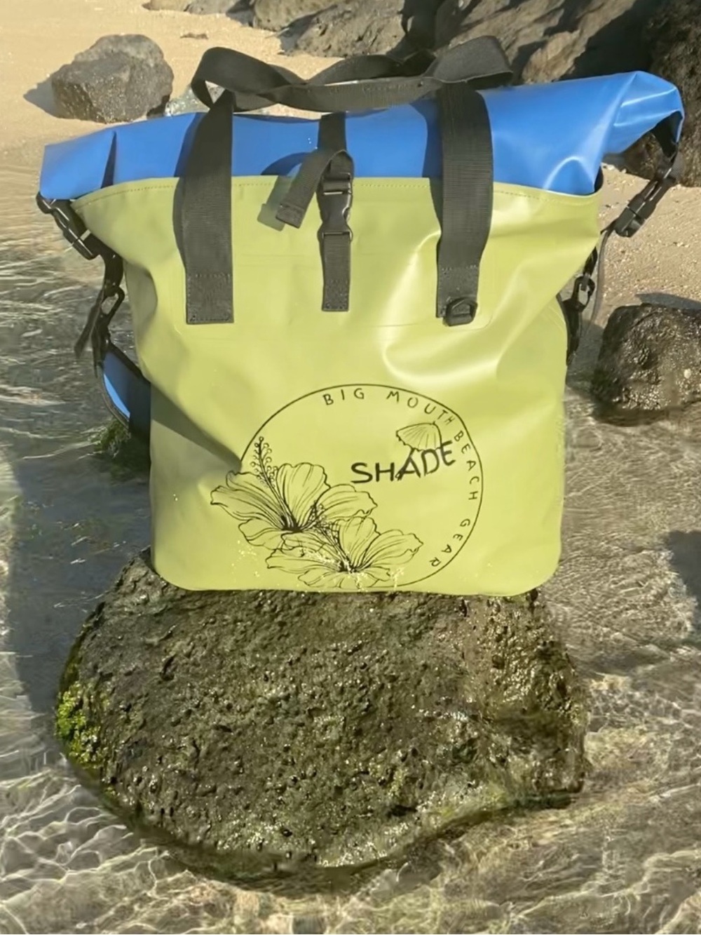 Waterproof Roll-Top Beach Tote in Green and Blue